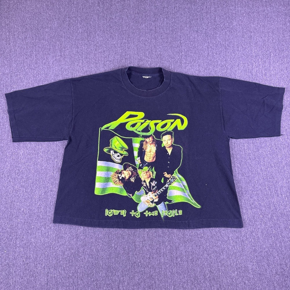VTG 2000 Poison Single Stitch Band Shirt Power to the People Tour Crop Black XL